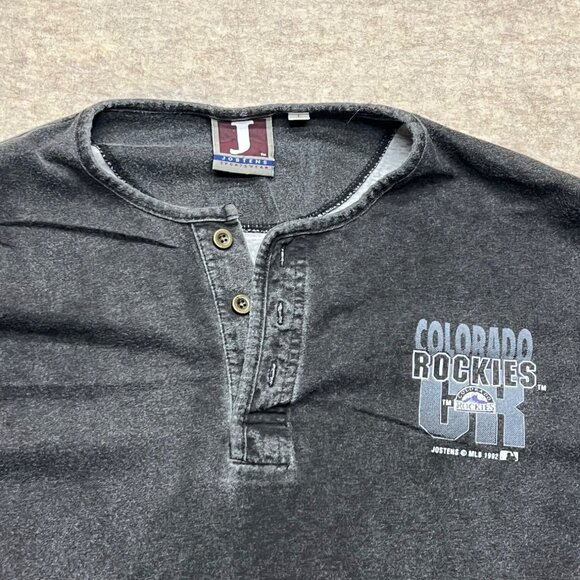 Vintage 1992 Colorado Rockies Grey Short Sleeve Henley Men's Size Large - Picture 2 of 8